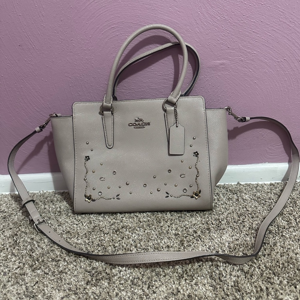 Coach Light Gray Satchel with Embellishments